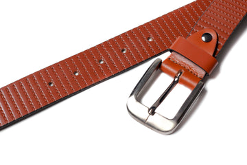 Men's Striped Casual Leather Belt Tan